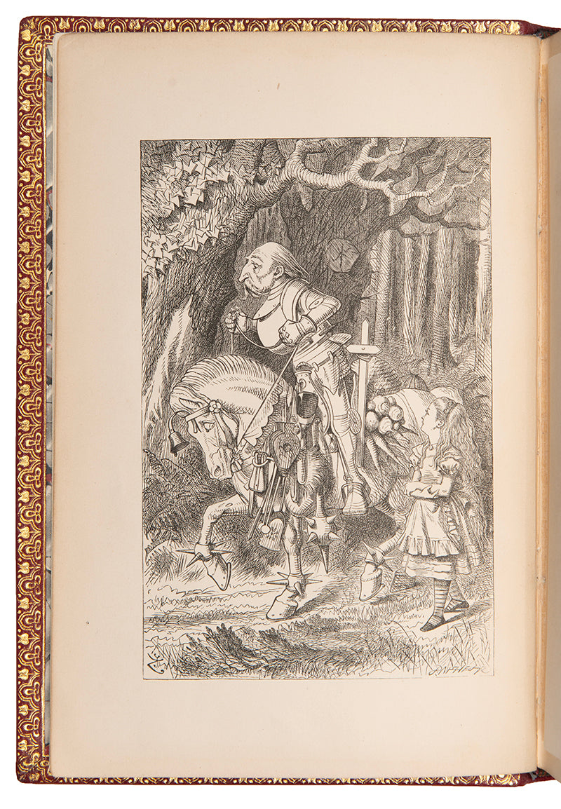 A handsomely bound edition of Through the looking glass, by Lewis Carroll, in red leather and gilt, First edition, second issue, 1872, thirteenth thousand