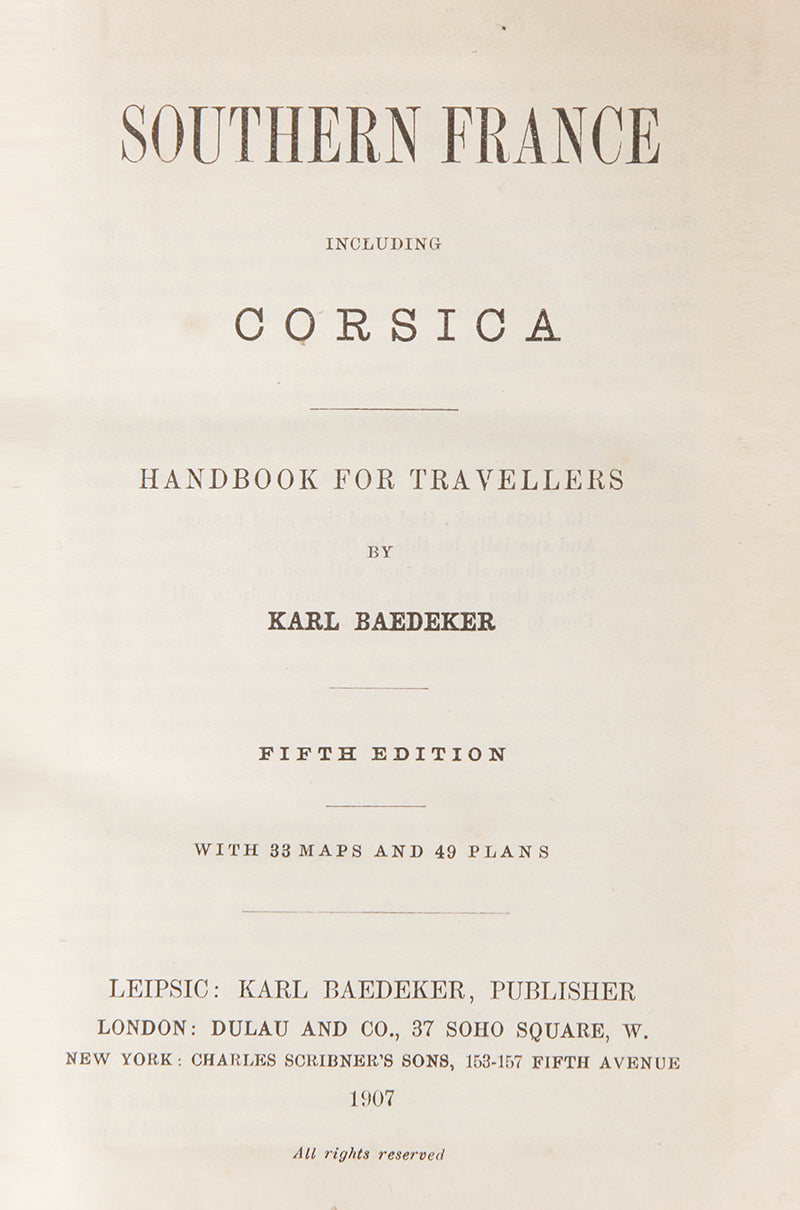 Karl Baedeker. Southern France including Corisca.1907
