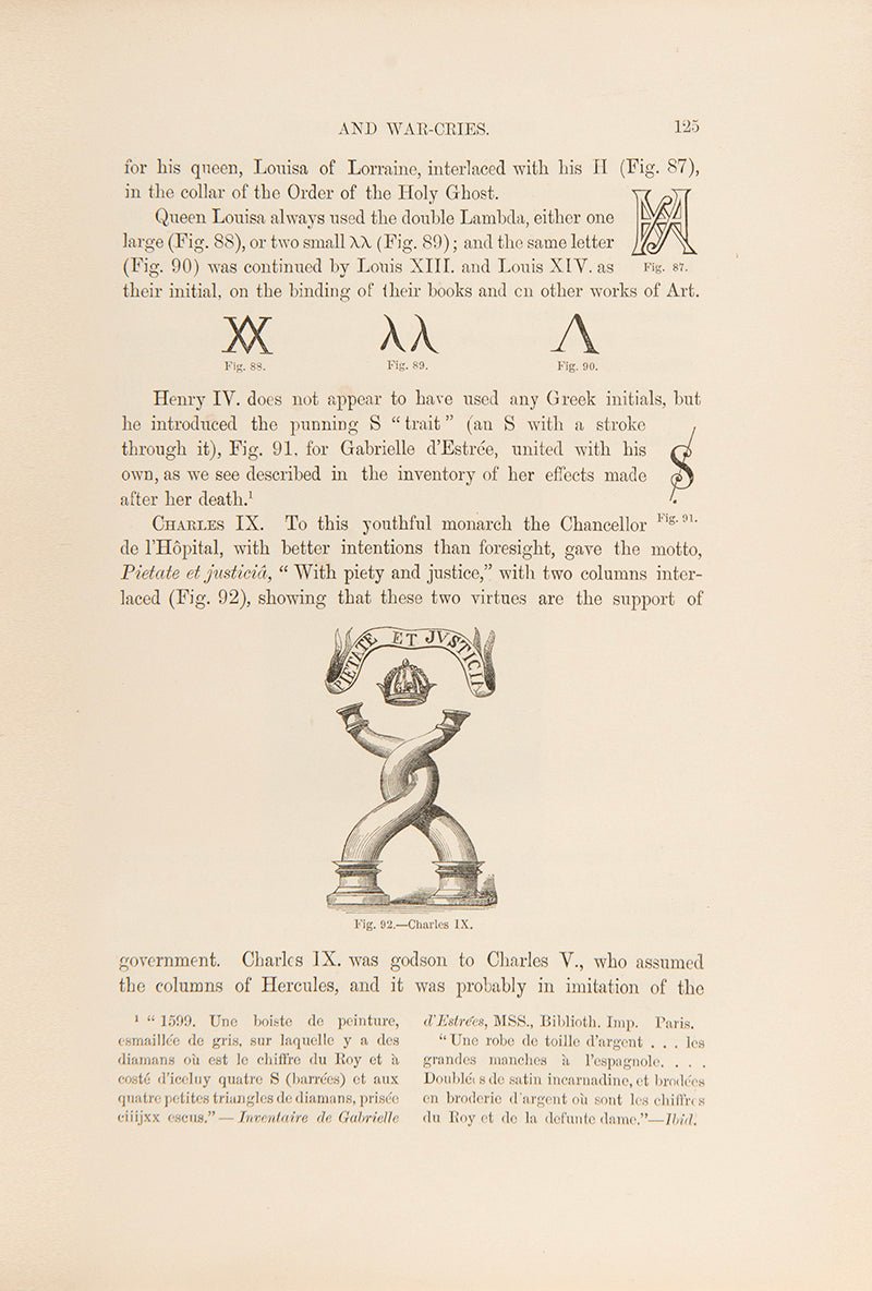 Historic devices, badges and war-cries by Mrs Bury Palliser, a first edition copy, offering a review of historic badges and devices of many historic families