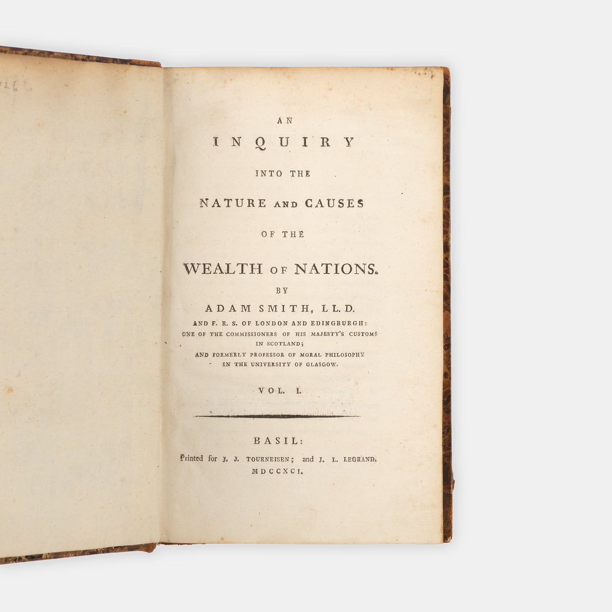 The first edition of Adam Smith's An Inquiry into the Nature and Causes of the Wealth of Nations to be printed and published abroad in English