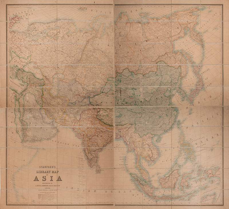 The 1869 issue of Stanford's Library Map of Asia, an informative and highly decorative map.