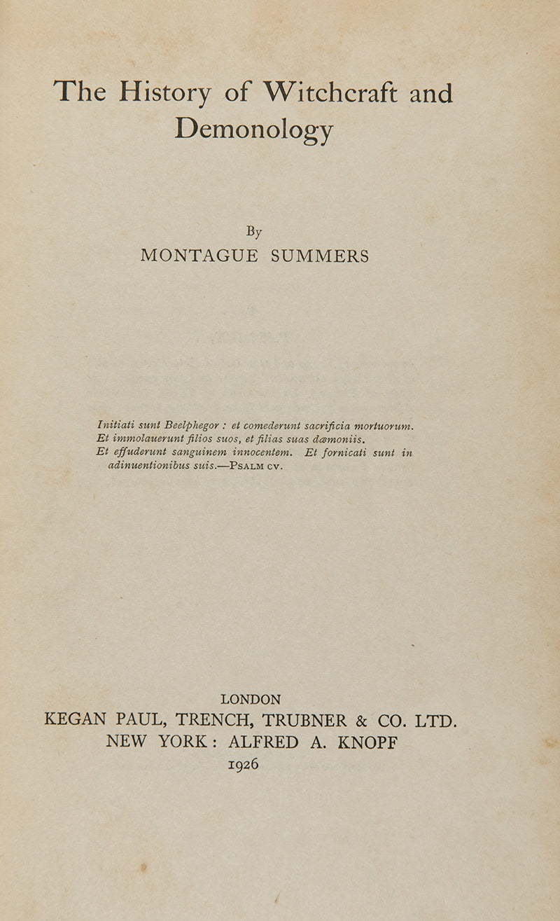 The first edition of Montague Summers History of Witchcraft and Demonology, bound in full blue morocco gilt