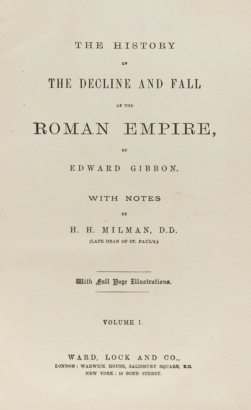 An excellent example of Gibbon's celebrated History of the Decline and Fall of the Roman Empire bound in green morocco by J. Low for The Law Society