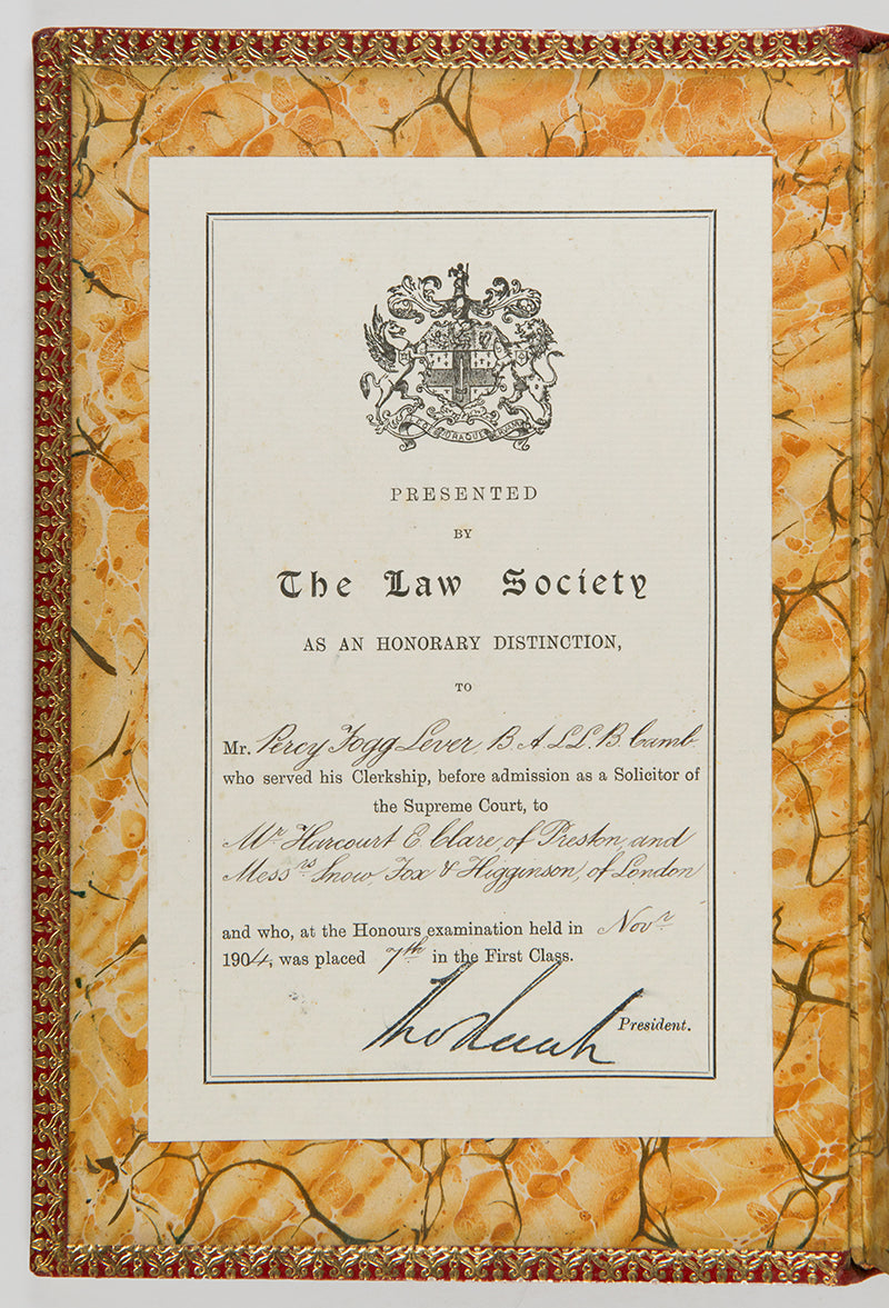 An excellent example of this seminal History of English Law by Pollock and Maitland, in a red morocco prize-binding for The Law Society