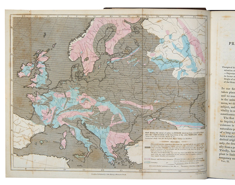 First edition of the founding work of modern geology, Charles Lyell's Principles of Geology, published in three volumes between 1830 and 1833 and a major influence on Darwin.