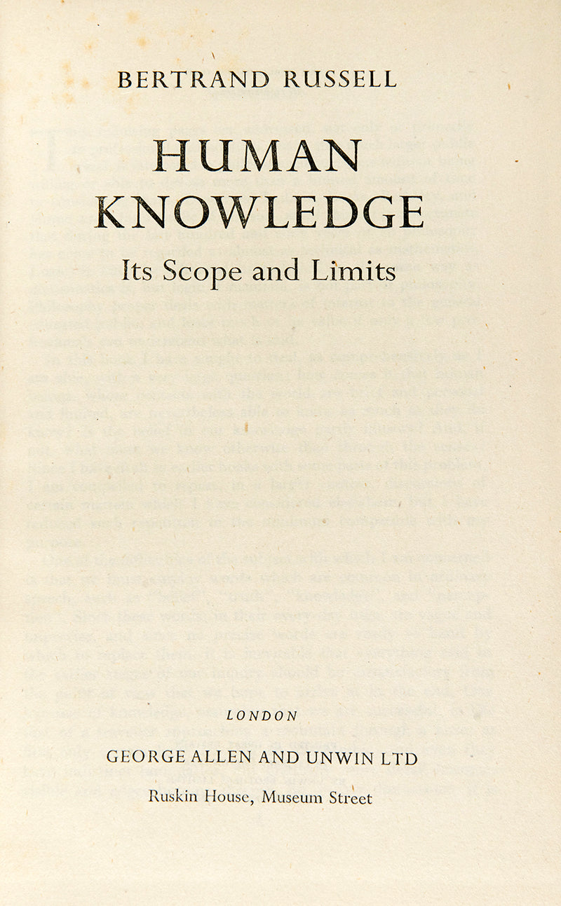 The first edition of Bertrand Russell's insightful empircal study, Human Knolwedge