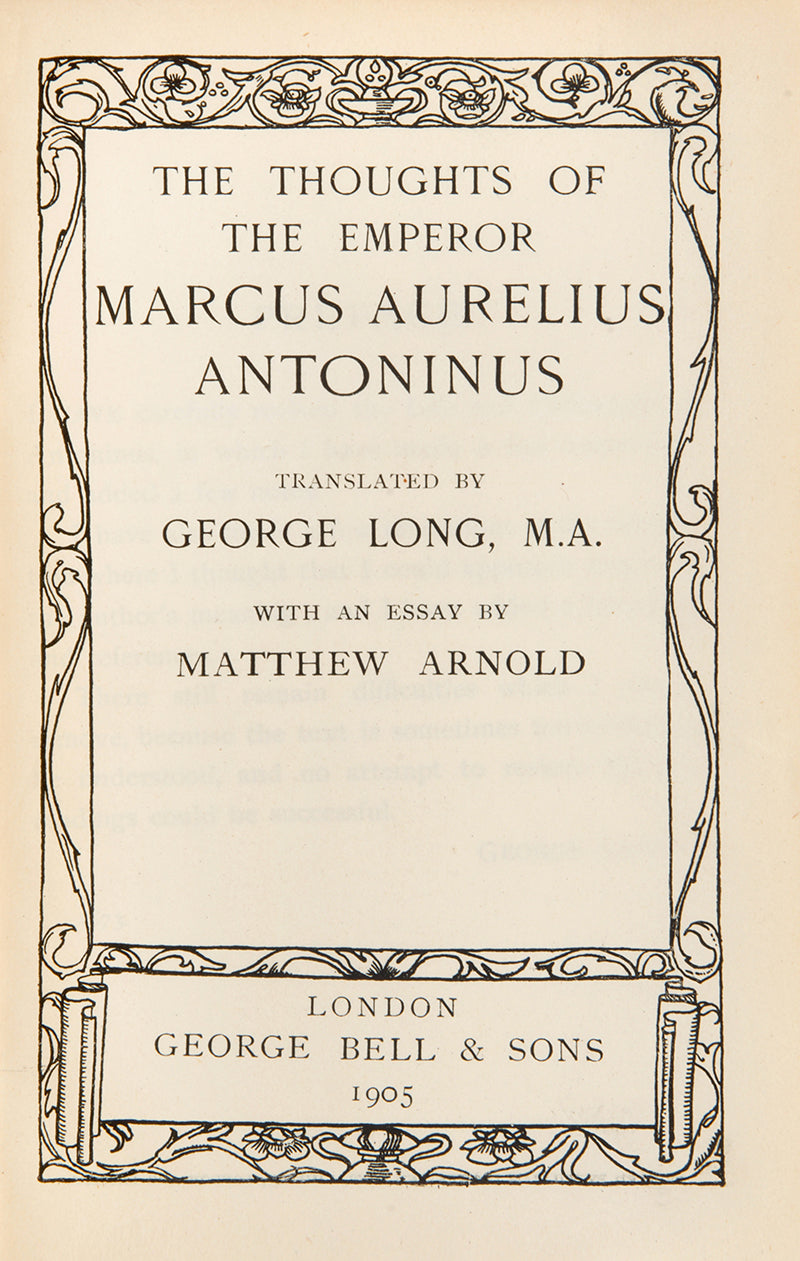 A sweet copy of the meditations of Roman Emperor Marcus Aurelius in the publisher's gilt cloth tooled to Art Nouveau design