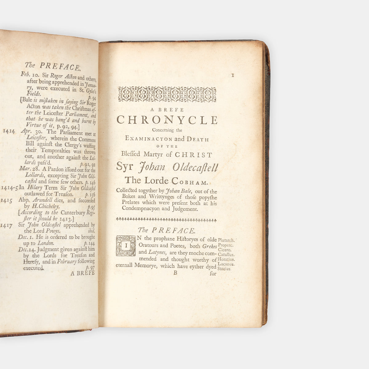 The first C. Davis edition of John Bale's Brefe Chronycle, an important source for the life and times of Sir John Oldcastle