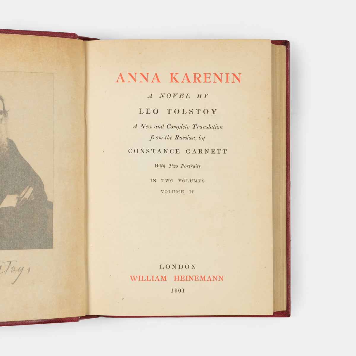 A first edition of the Garnett translation of Anna Karenin by Leo Tolstoy.