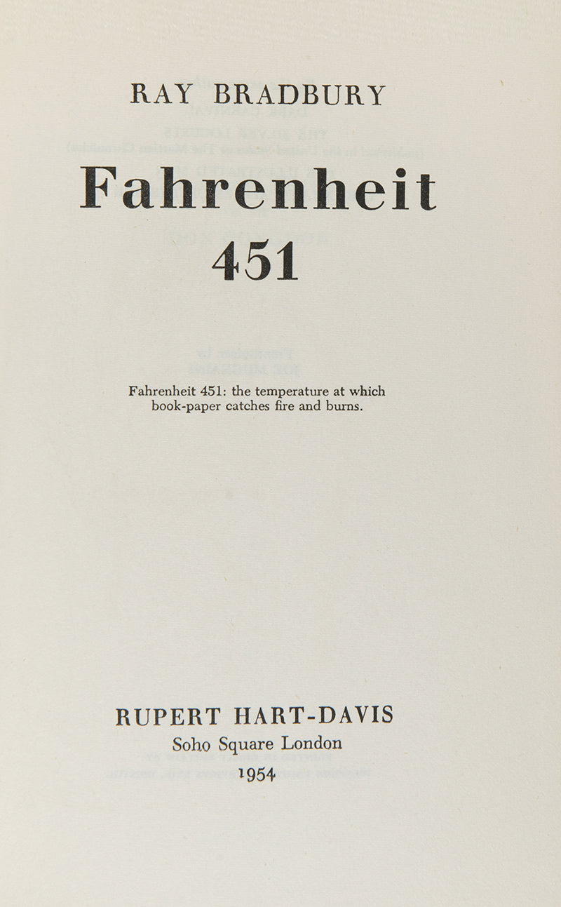 First UK edition of Fahrenheit 451 by Ray Bradbury.