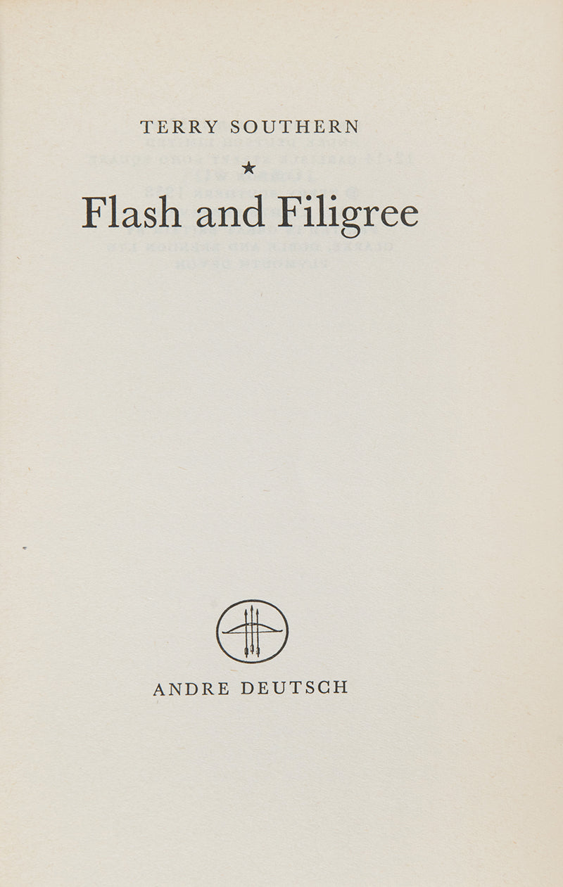 First edition of Flash and Filigree by Terry Southern, the author's first novel.