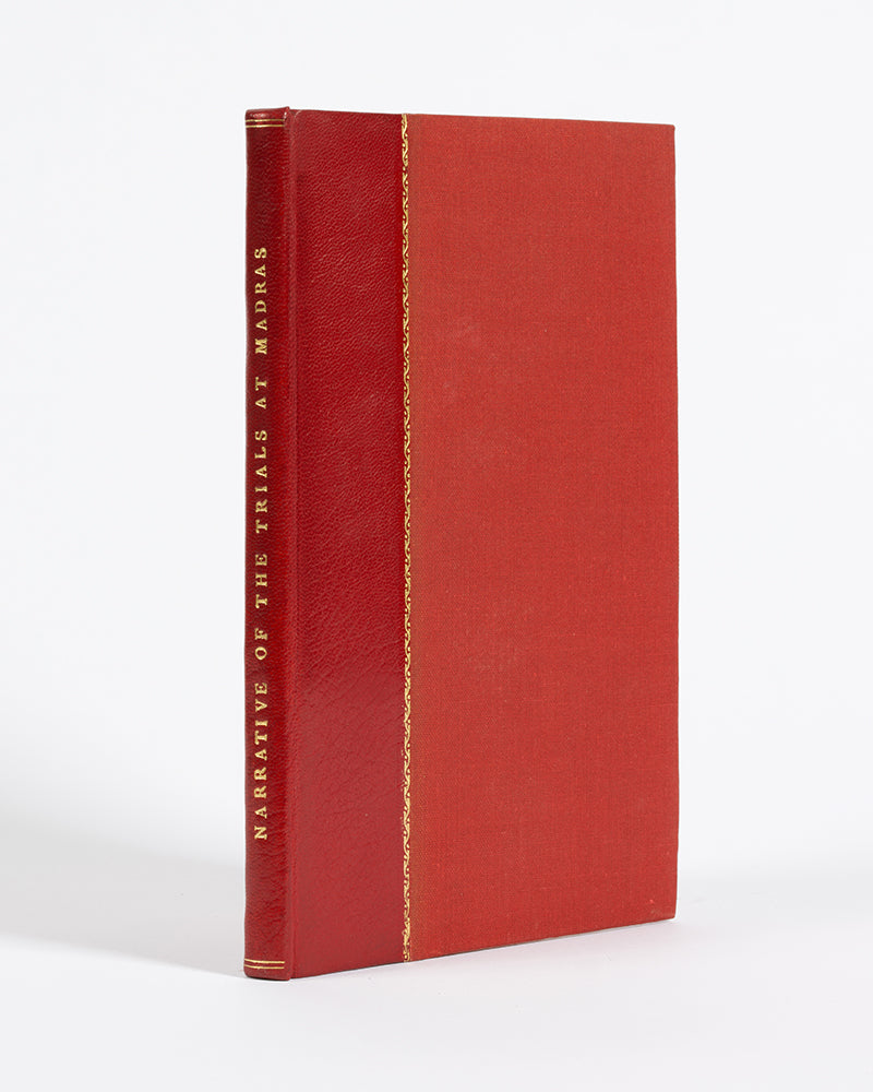 First edition of A Short Narrative of the Circumstances Attending the Late Trials in the Supreme Court of Judicature at Madras, concerning the debts of the Nawab of the Carnatic.