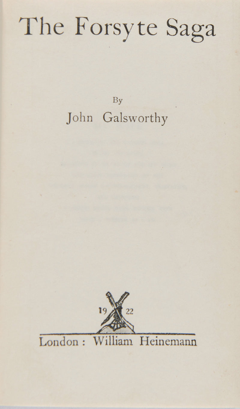 The five volumes of the Forsyte Saga by John Galsworthy.