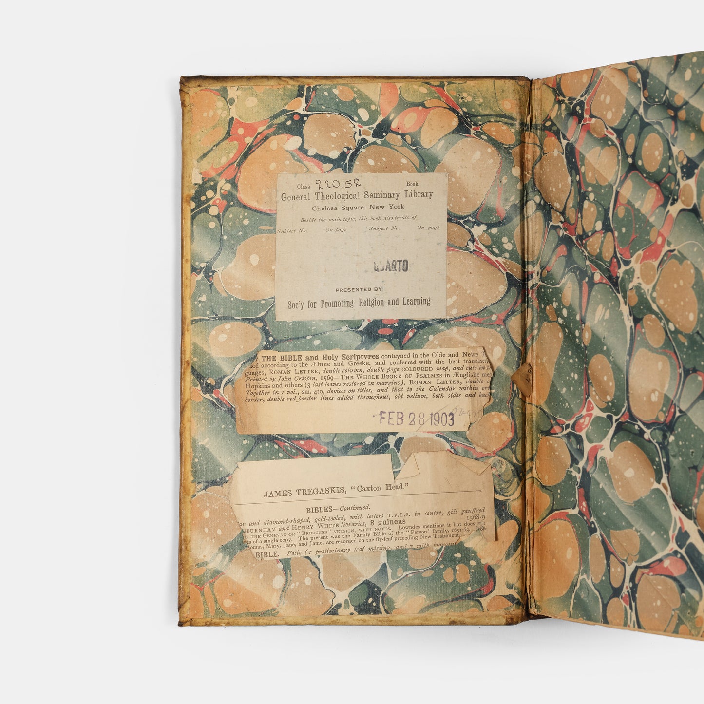 A remarkable copy of the second quarto edition of the Geneva Bible, complete with hand-coloured woodcut illustrations and 5 maps, and bound in seventeenth-century vellum gilt onlaid in red morocco