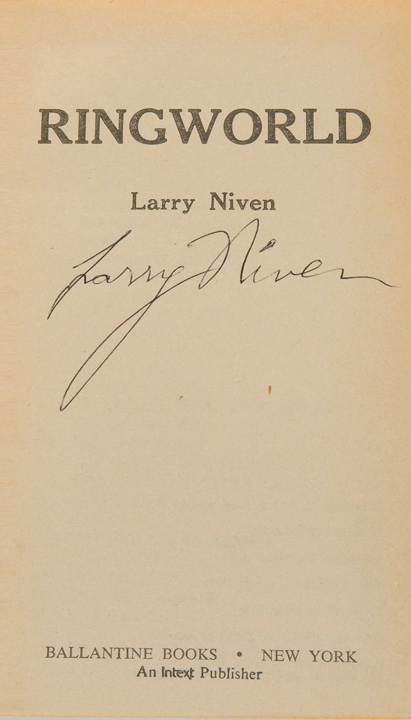 A true first edition of Larry Niven's Ringworld, signed by the author on the title page.