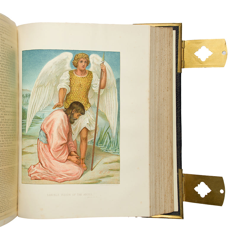 A very-well preserved example of The National Comprehensive Family Bible, illustrated with numerous colour and black and white plates, in the original black morocco binding with fielded relief