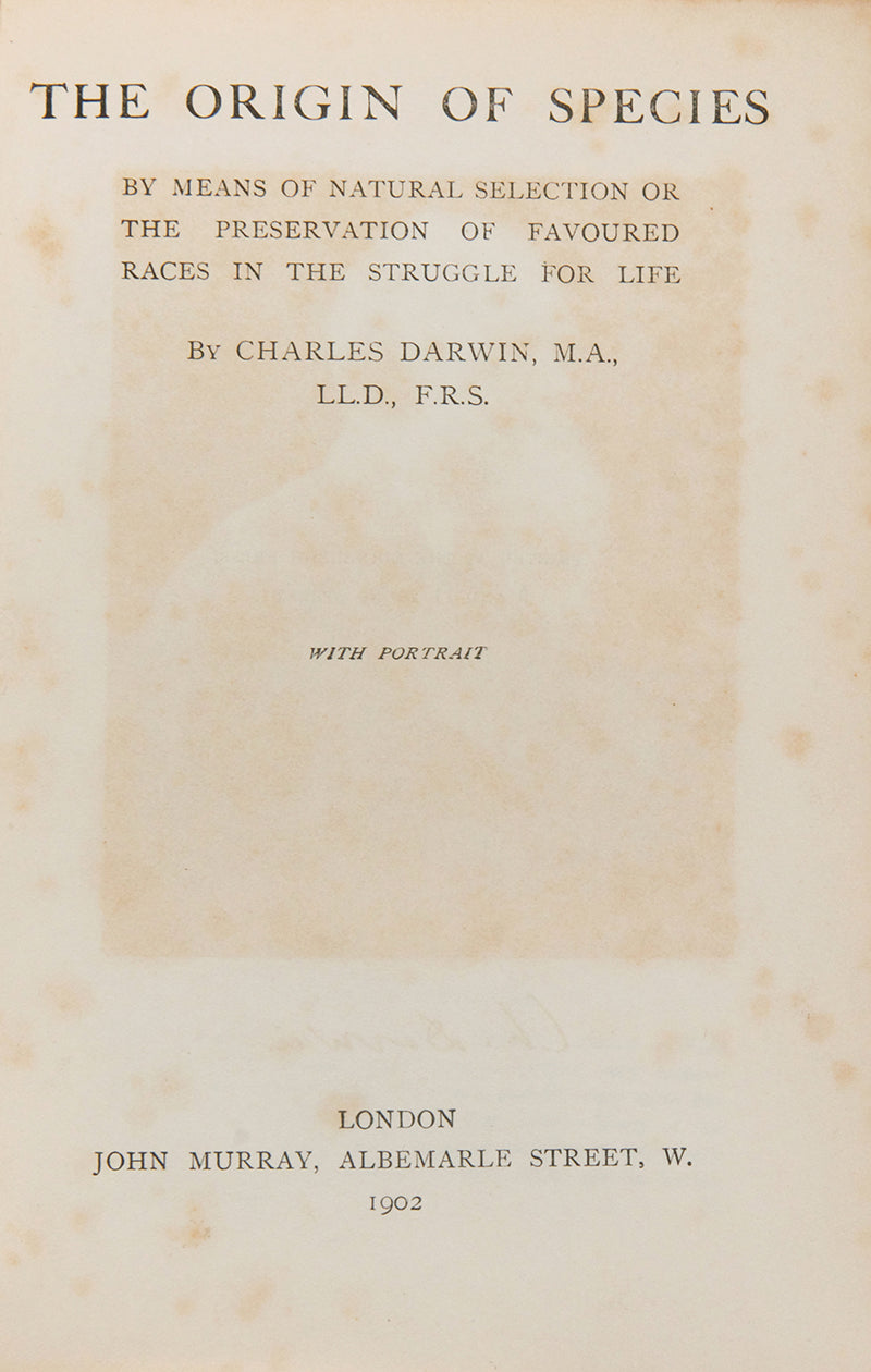 A nicely bound example of Darwin's Origin of Species.