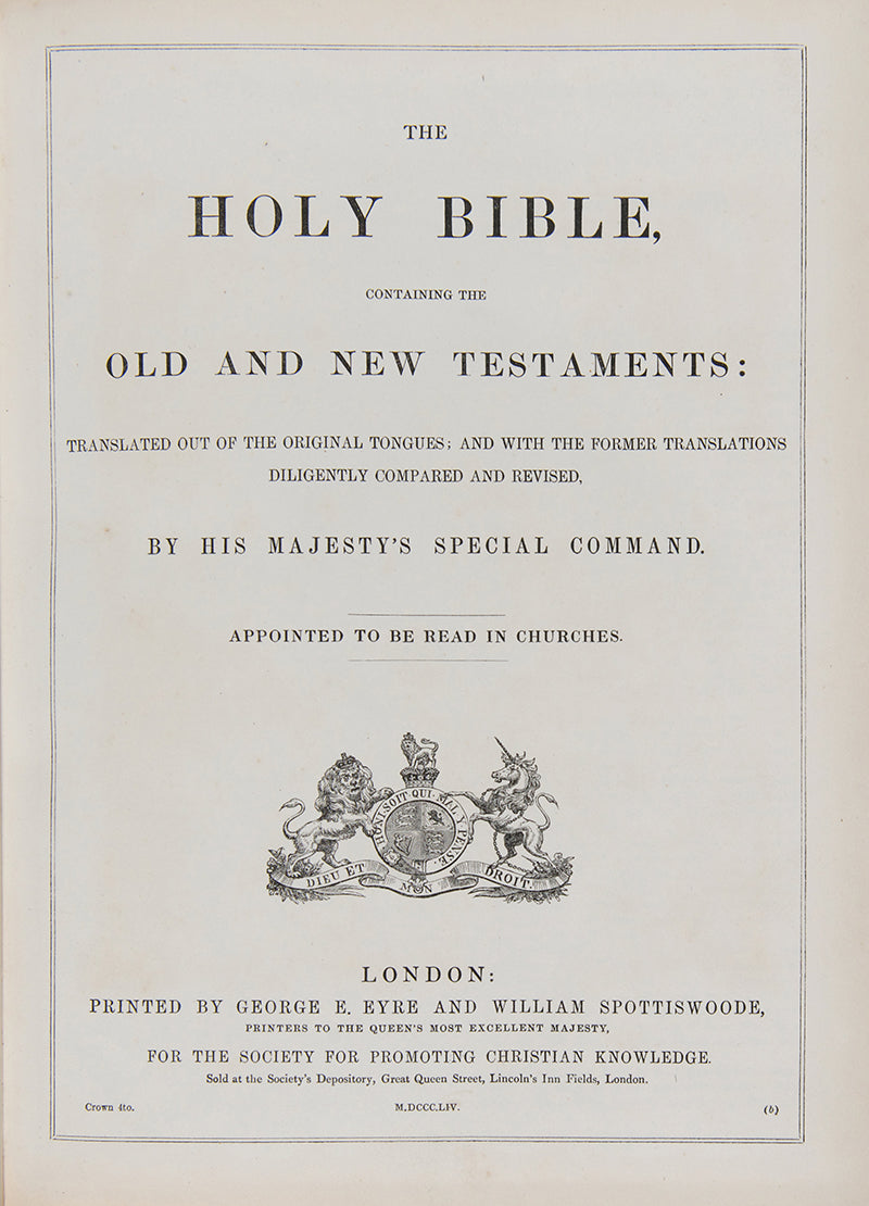 A well-preserved mid-Vicotiran King James Bible in the original black pebble-grain gilt-panelled morocco