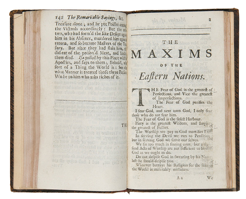 An early publication by Galland containing sayings from the eastern nations printed in london in 1695.