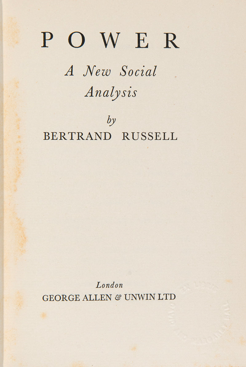 First edition, first printing of Bertrand Russell's Power.