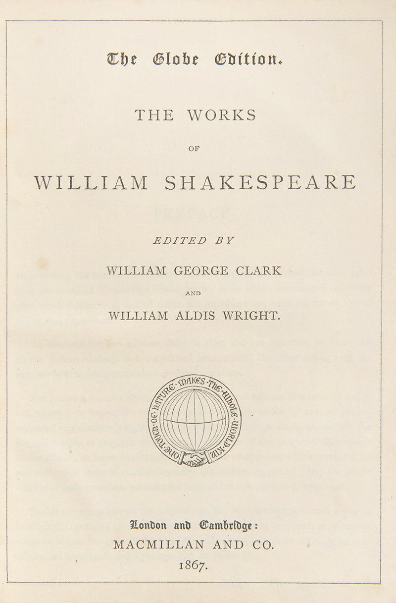 An ornamented copy of The Works of William Shakespeare, specially bound for the Hampstead Parochial School for the Ainger Prize in 1871.