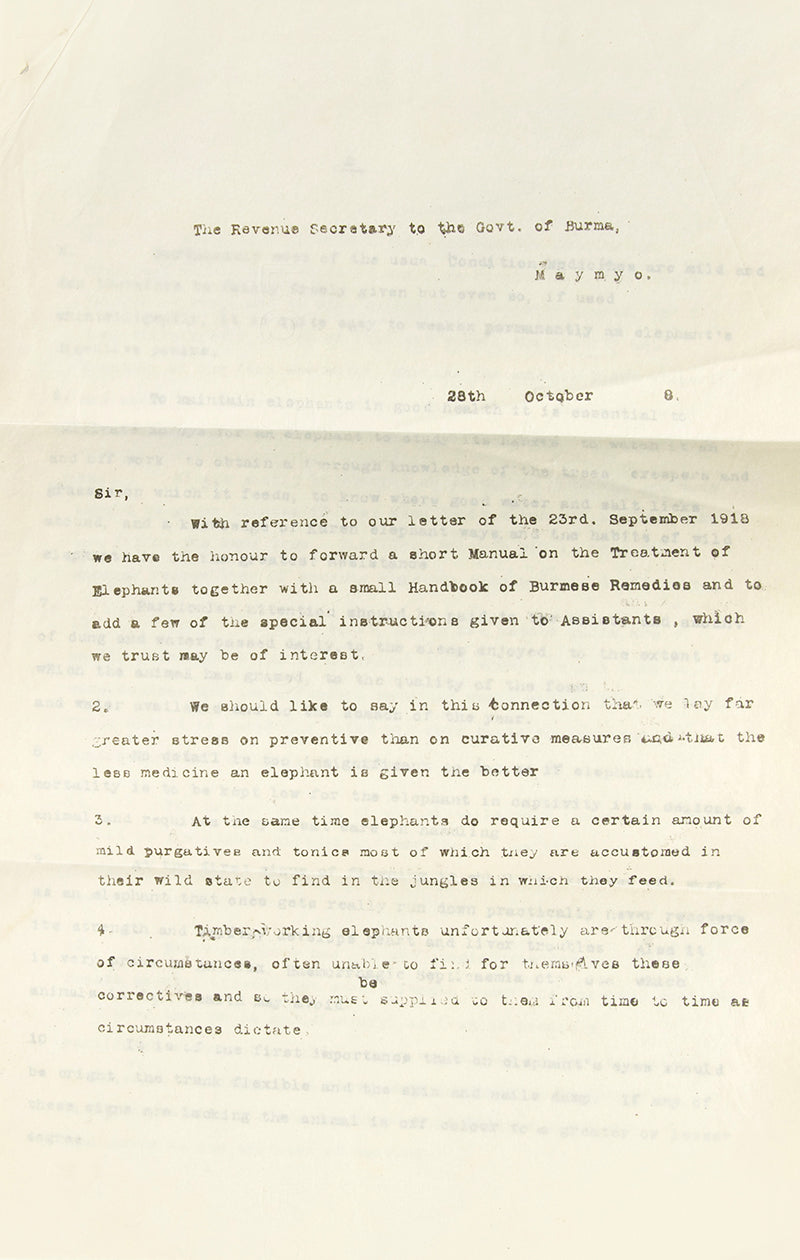 First edition of Notes on Elephants and Their Care by William Hepburn, Rare treatise on the care of commercial elephants, largely in the use of logging, produced by Bombay Burma Trading Corporation Limited.