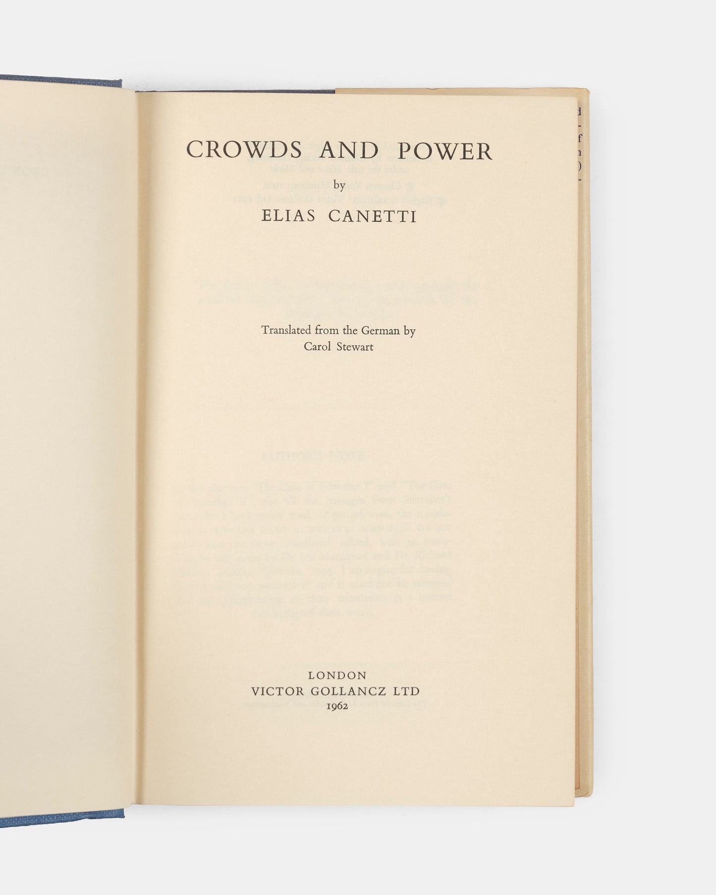 First UK edition of Crowds and Power by Elias Canetti.