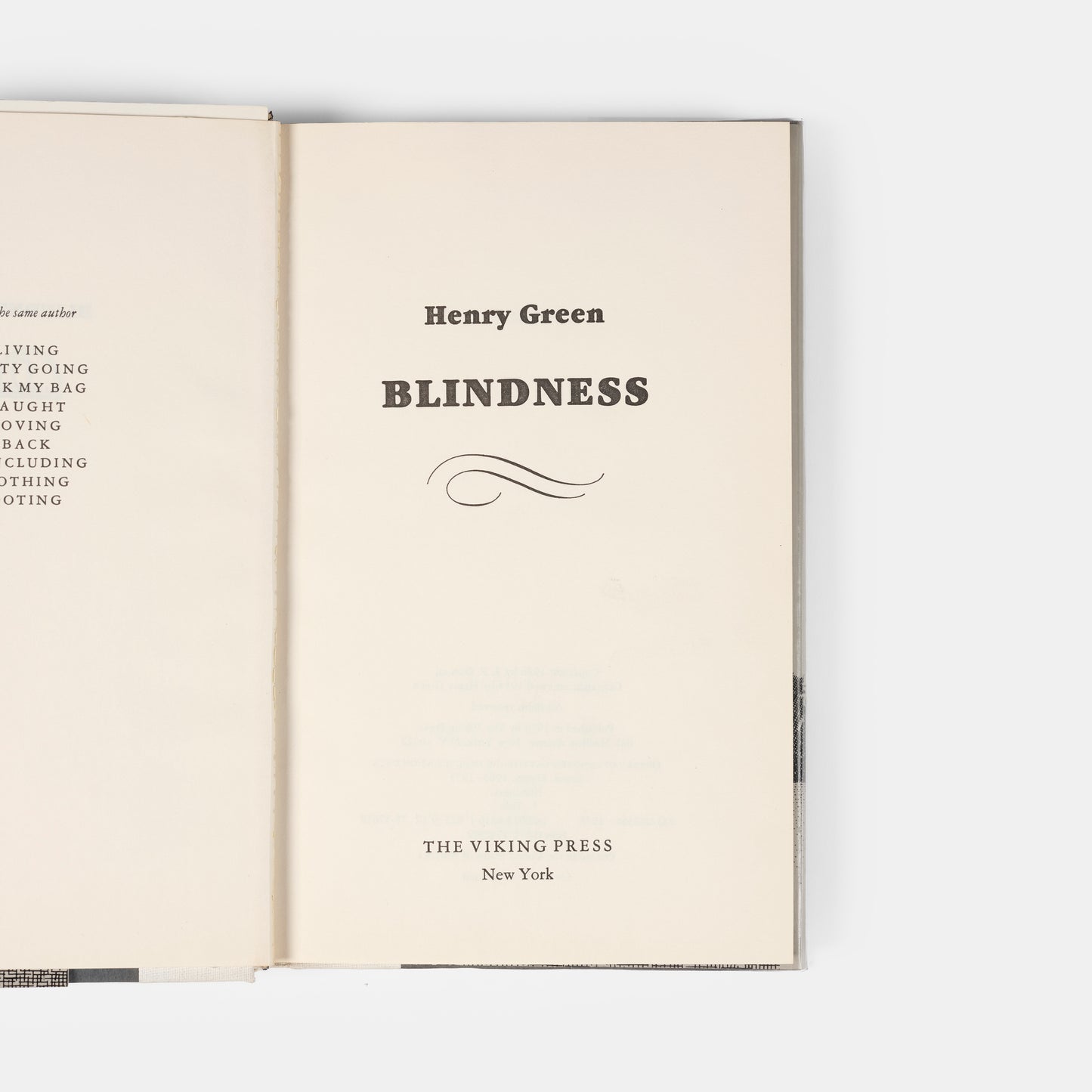 A review copy of the 1978 reissue of Henry Green's first novel, Blindness.