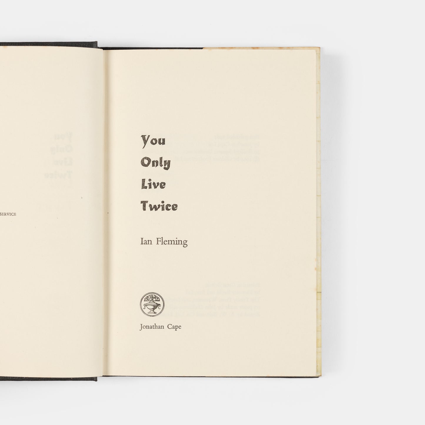 The first edition, first impression of You Only Live Twice by Ian Fleming, part of the famous James Bond series.