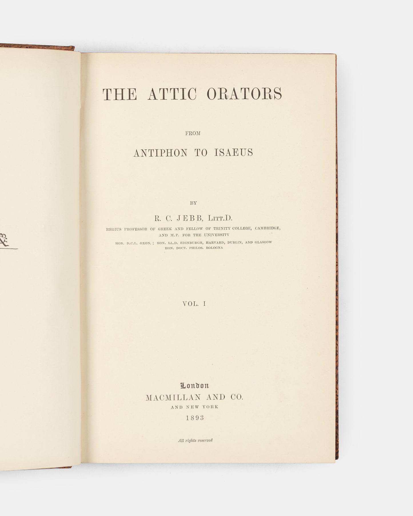 The second edition of Jebb's Attic Orators in a prize-binding for Sedbergh School
