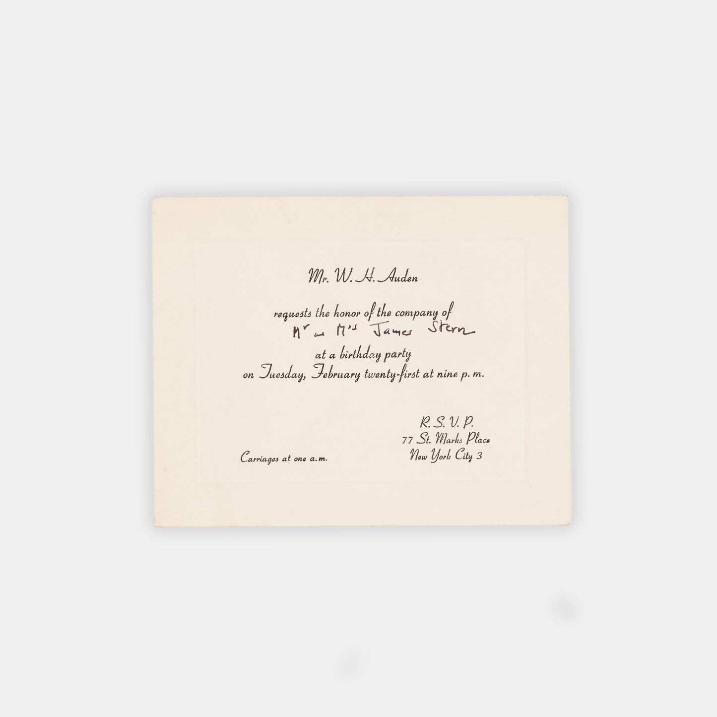First edition of The Collected Poetry of W.H. Auden, inscribed by the author to James and Tania Stern.