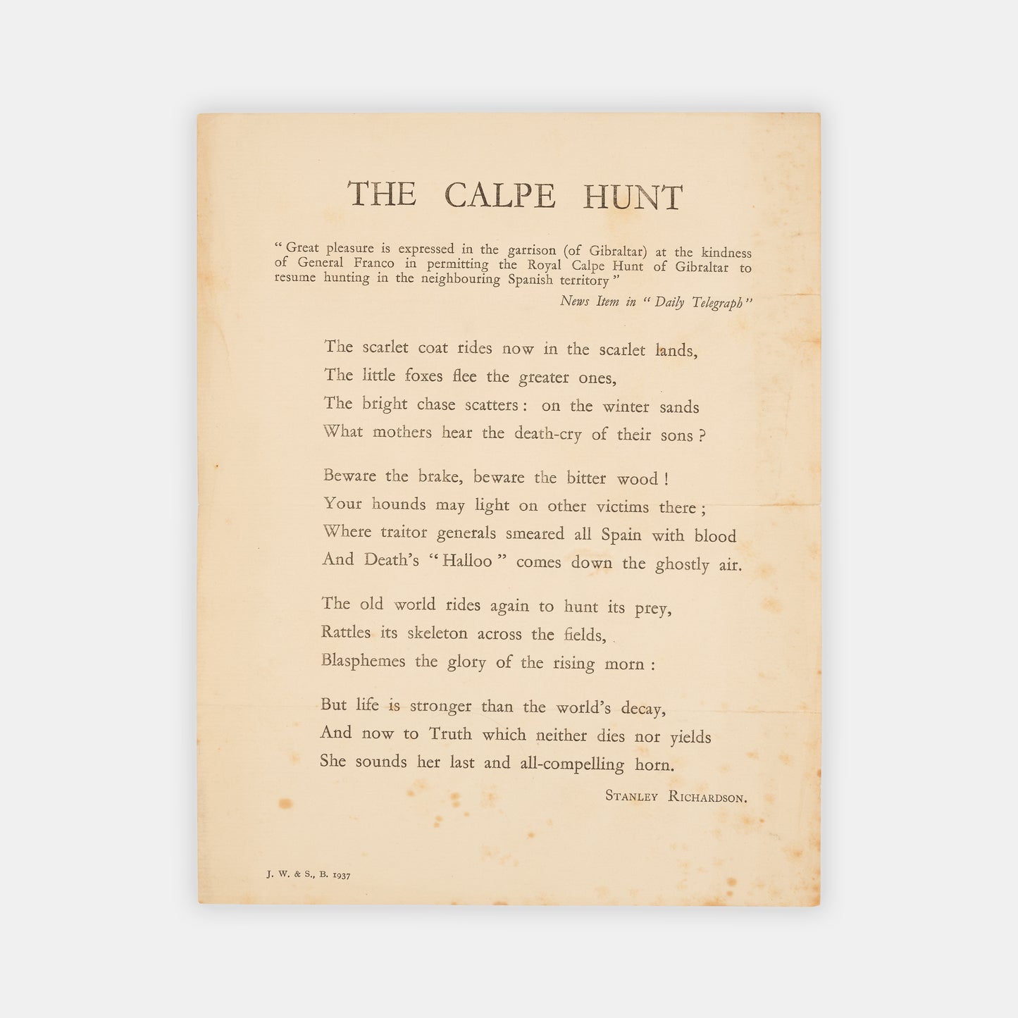 Hours Press Cinq Poemes, inscribed by Brian Howard to James Stern.