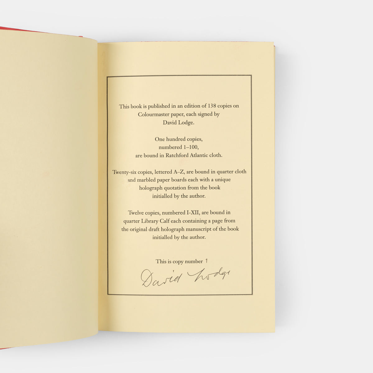 A signed, limited edition copy of Thinks... by David Lodge.