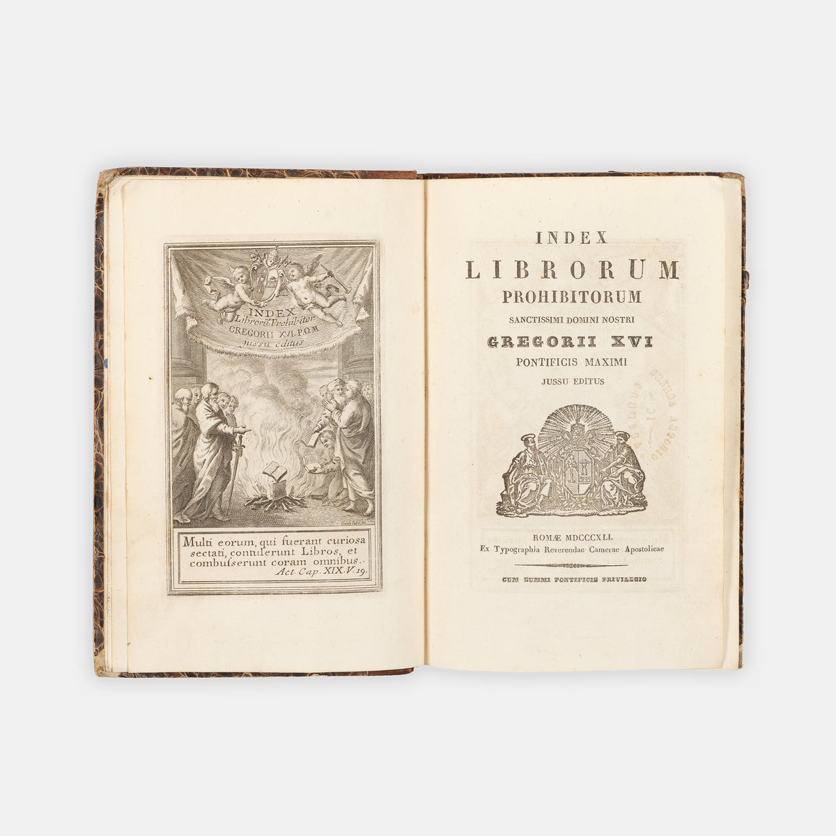 An early edition of the Index Librorum Prohibtorum printed at Rome in 1841, the most infamous of all the lists of banned books