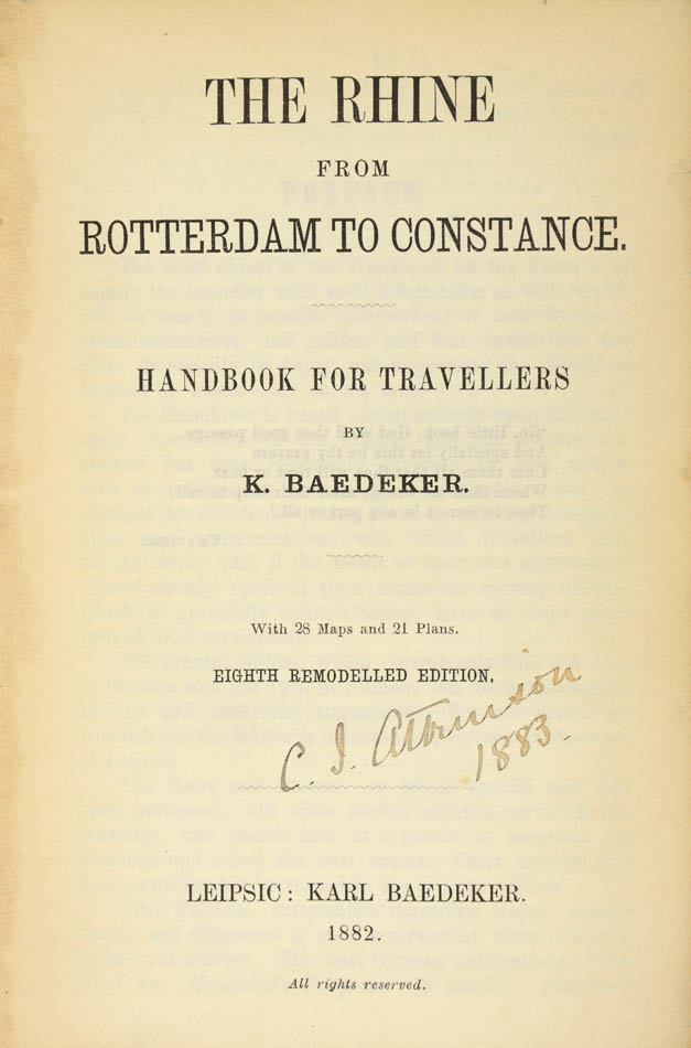 Eighth edition of Baedeker's Rhine from Rotterdam to Constance.