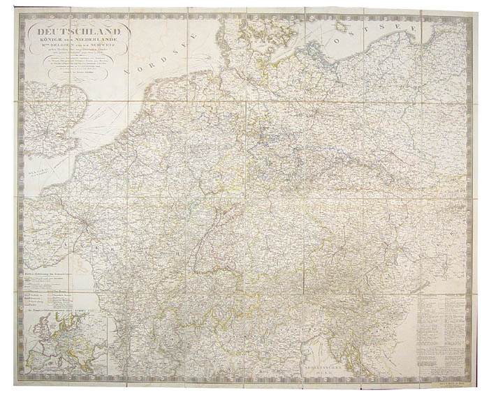 Engraved map, hand-coloured in outline, dissected and mounted on linen, extending from London in the West to Kracow in the East, and Copenhagen to Genoa.