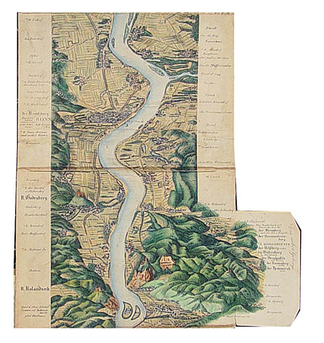 Engraved colour panorama, mounted on linen, extending north to south from Cologne to Mainz.