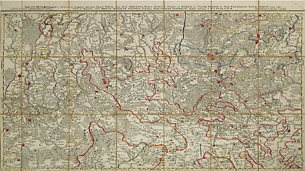 Three engraved maps, printed by Ludwig Broenner in Frankfurt in circa 1760. Hand-coloured in outline, depicting the course of the Rhine.