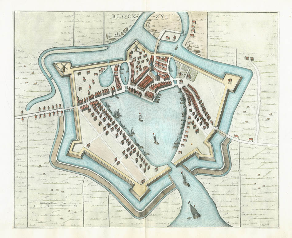 View of Blokzijl from Joan Blaeu's town book of the Netherlands, first published one year after the Spanish acknowledgement of the Dutch Republic.