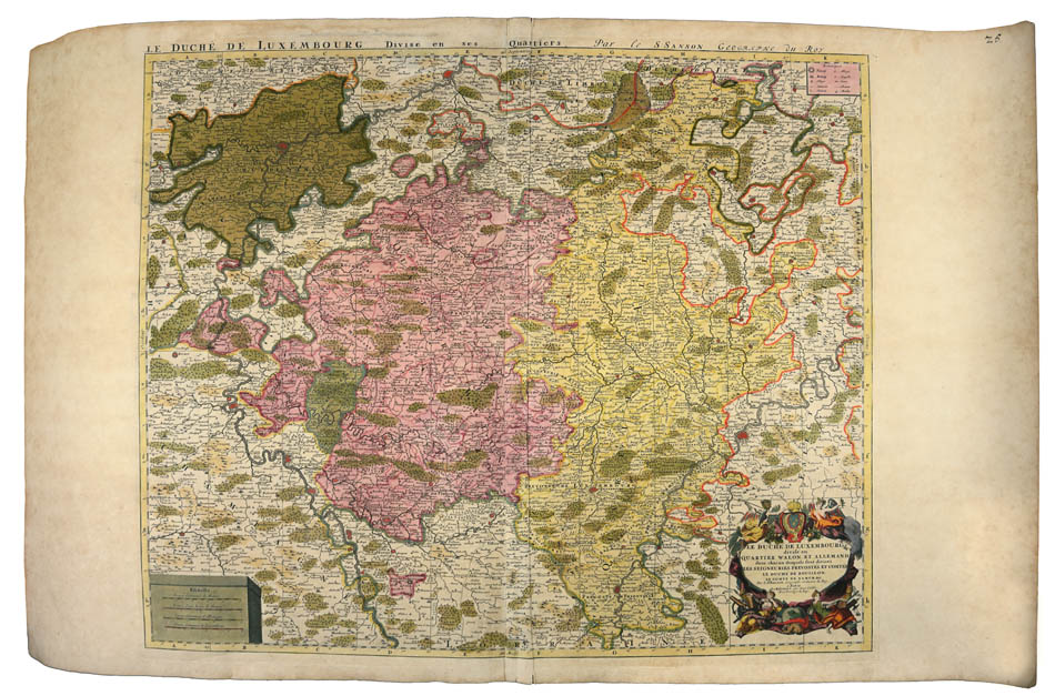 Engraved map with extremely fine contemporary hand-colour, extending from 'Rocroy' to 'Wittlich' and 'Liege' to 'Thionville'.