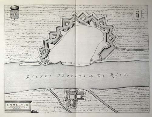 Plan of Emmerik from Blaeu's town book of the Netherlands, first published one year after the Spanish acknowledgement of the Dutch Republic.