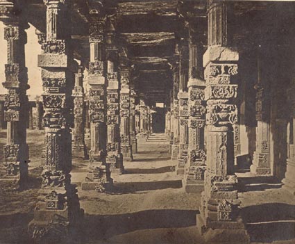 Interior of the Colonnade of Hindoo Pillars at the Kootub.