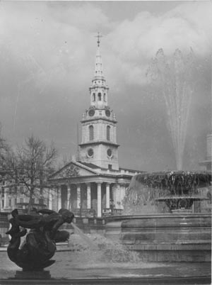 Trafalgar Square Fountain and St Martin's in the Fields.