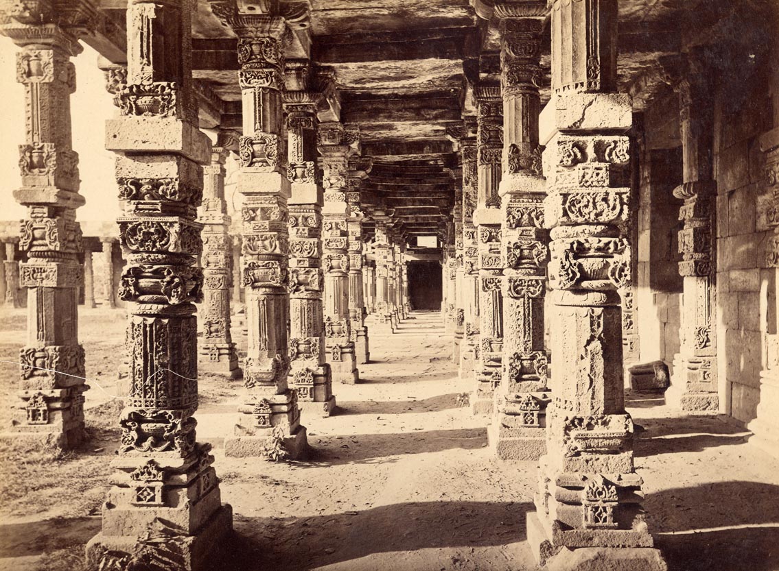 Collonade at the Quwwat-al-Islam mosque at the Qutb Minar, Delhi, Uttar Pradesh.