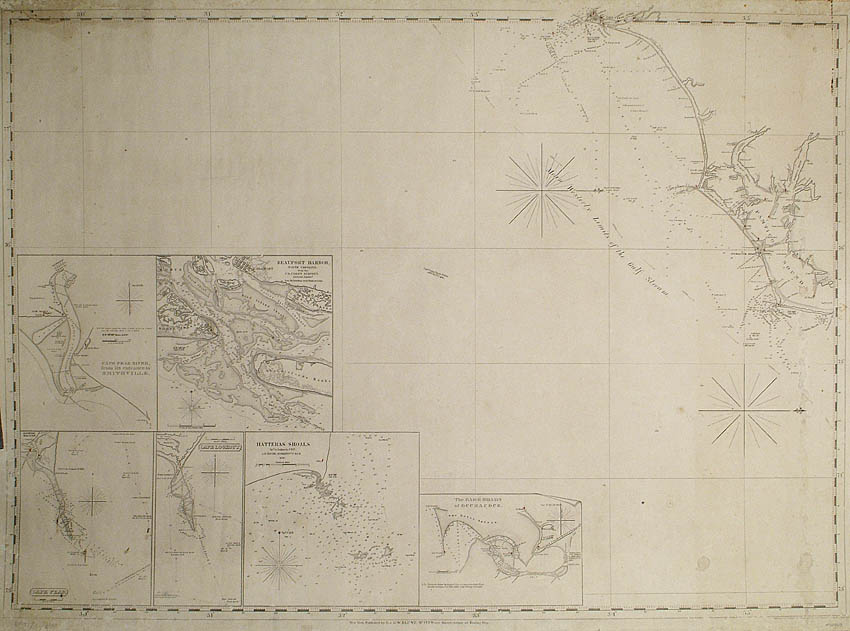 Rare chart of the North Carolina Coast, showing the towns of Newberne and Washington.