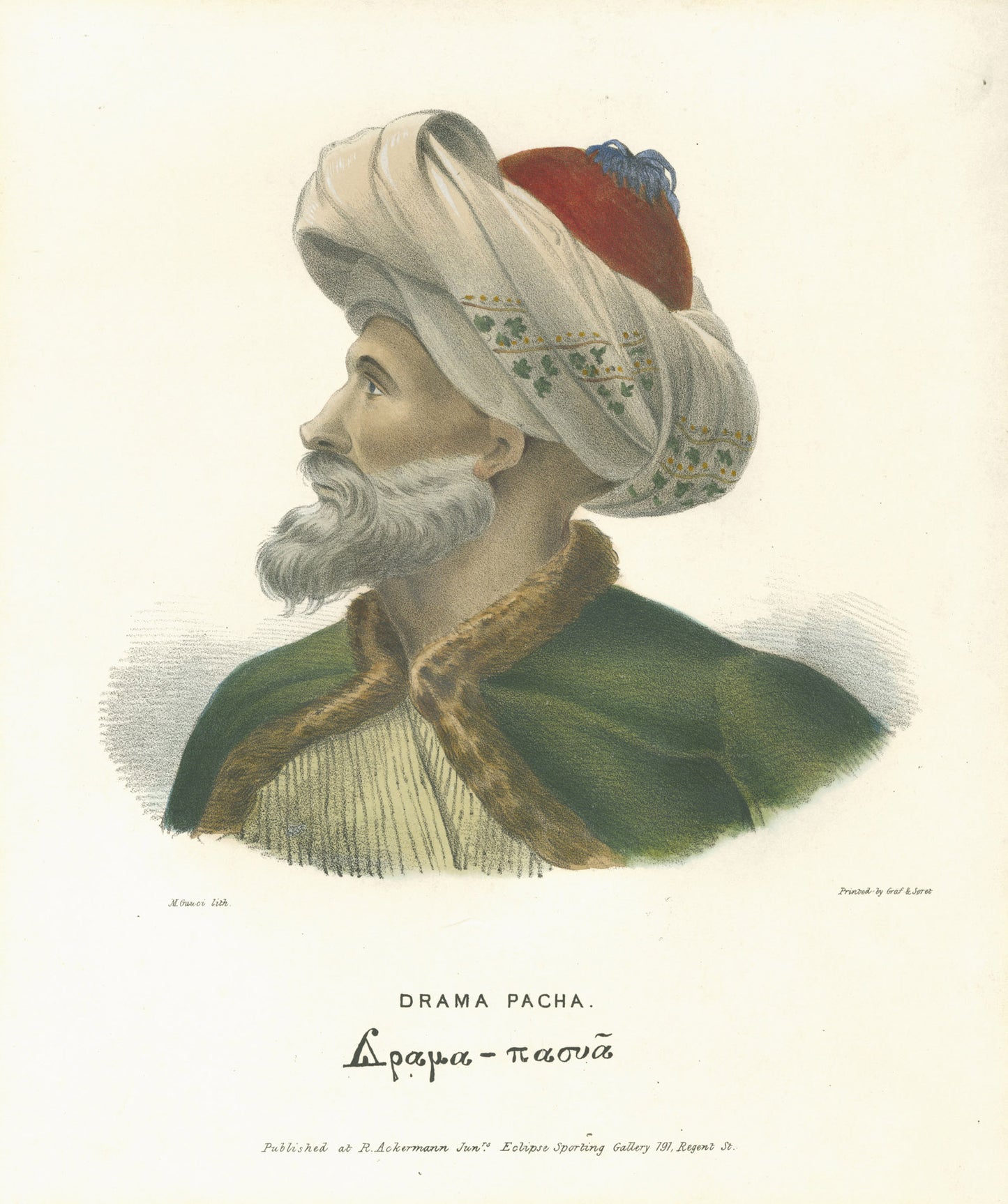 Hand-coloured lithograph, with mat marks.