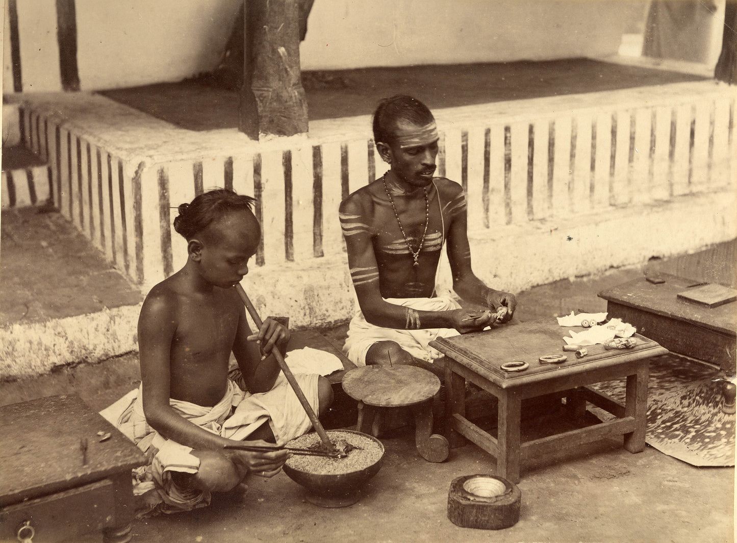 Silversmiths at work, Ceylon..