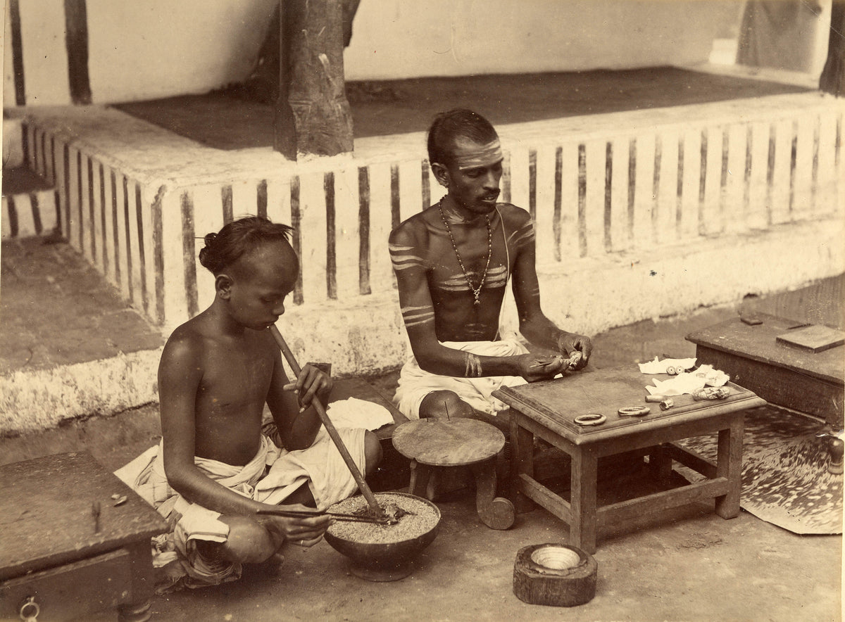 Silversmiths at work, Ceylon..