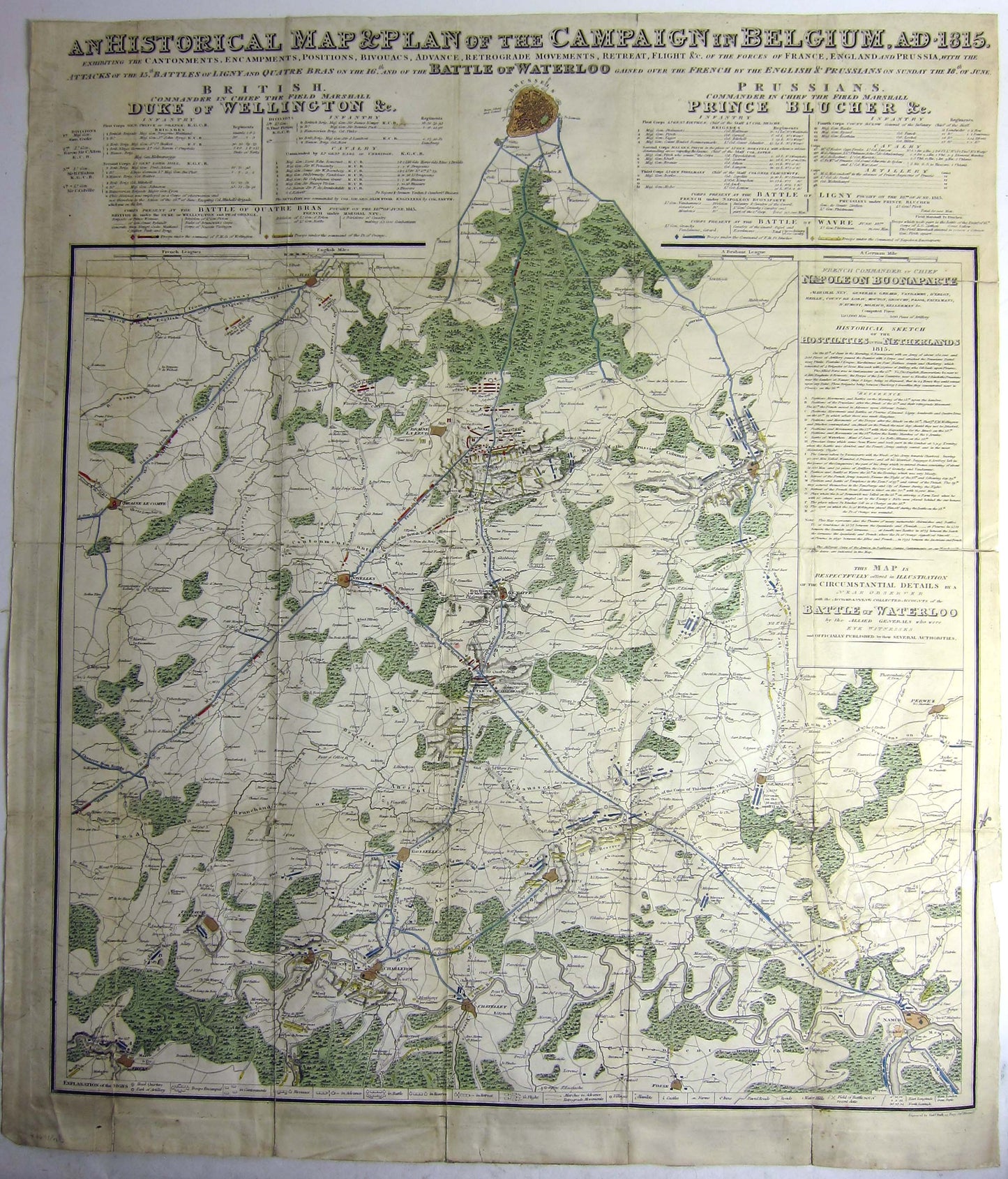 A rare and informative map, separately published, showing the area comprised between Brussels and Namur where Napoleon fought his last battle.