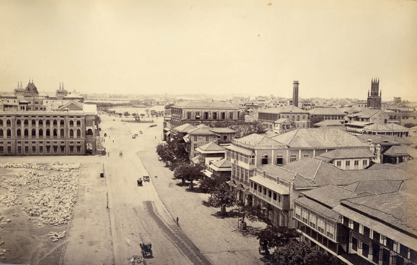 Mumbai (Bombay), esplanade, general view from hotel showing Bourne and Shepherd studio.